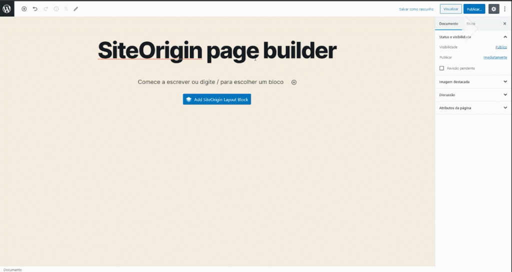 SiteOrigin page builder block in Gutenberg