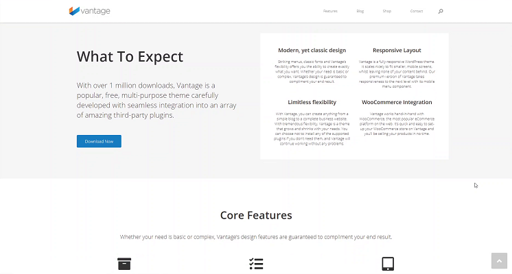 Example of the free theme Vantage by SiteOrigin